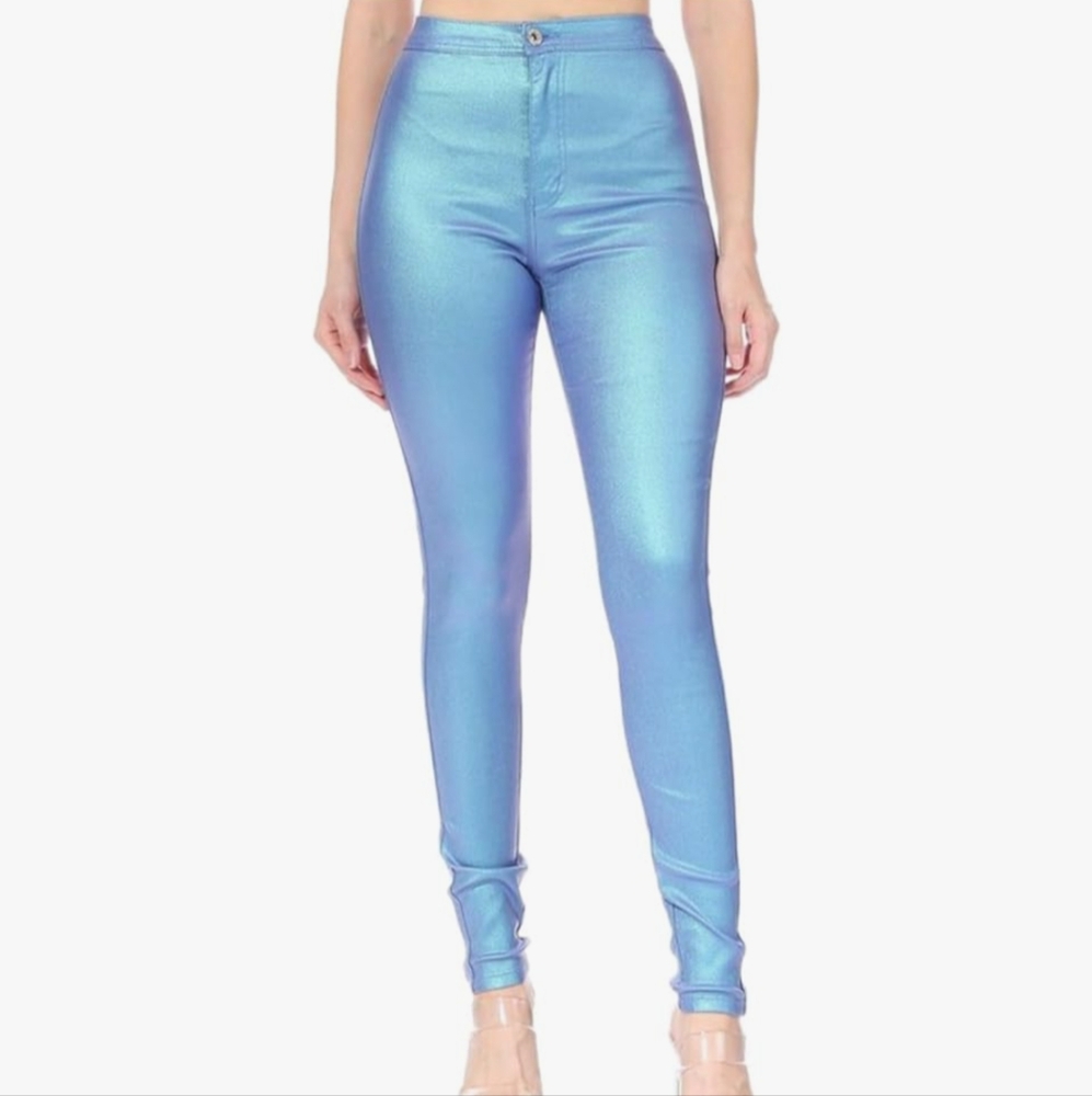 High Waist Metallic Shiny Mermaid Jeans, Medium